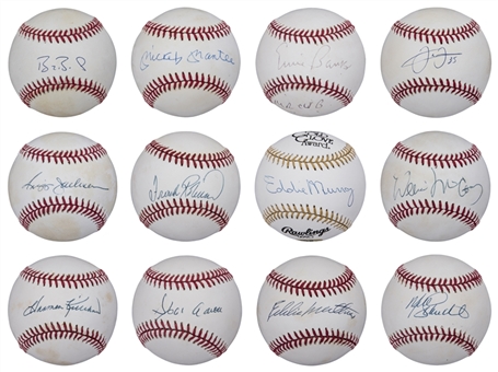 Lot of (12) 500 Home Run Club Single Signed Baseballs Including Bonds, Aaron & Mantle (JSA & Beckett)